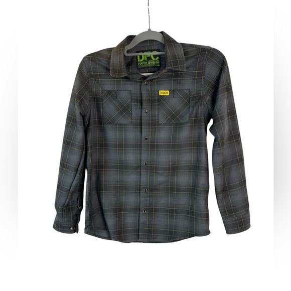Dixxon DFC youth division boys gray and yellow plaid flannel shirt size large - Picture 1 of 5